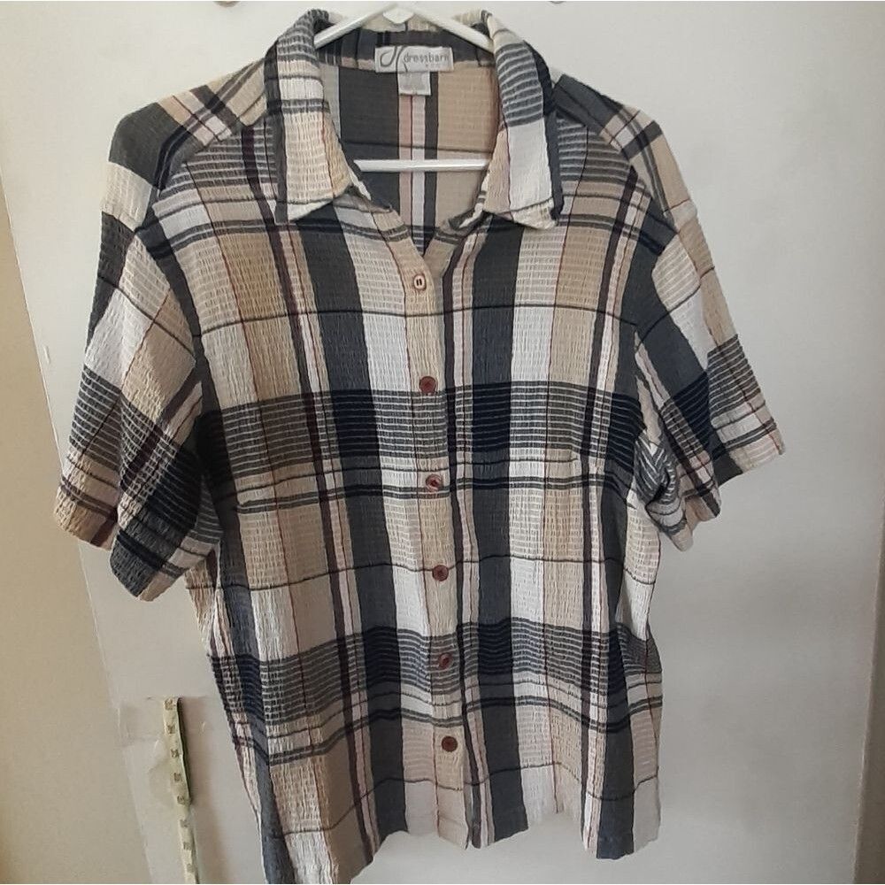 Dress Barn 1x shirt top blouse xxl 2x plaid summer short sleeve cotton summer